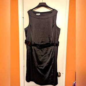 Plus Size Black Satin Belted Dress